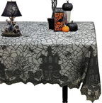 Halloween Lace Tablecloth – Rectangular Haunted House & Pumpkin Design-0