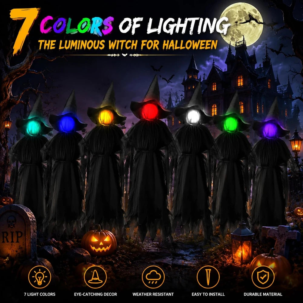 Set of Three Life Size Lighted Witch Lawn Decorations