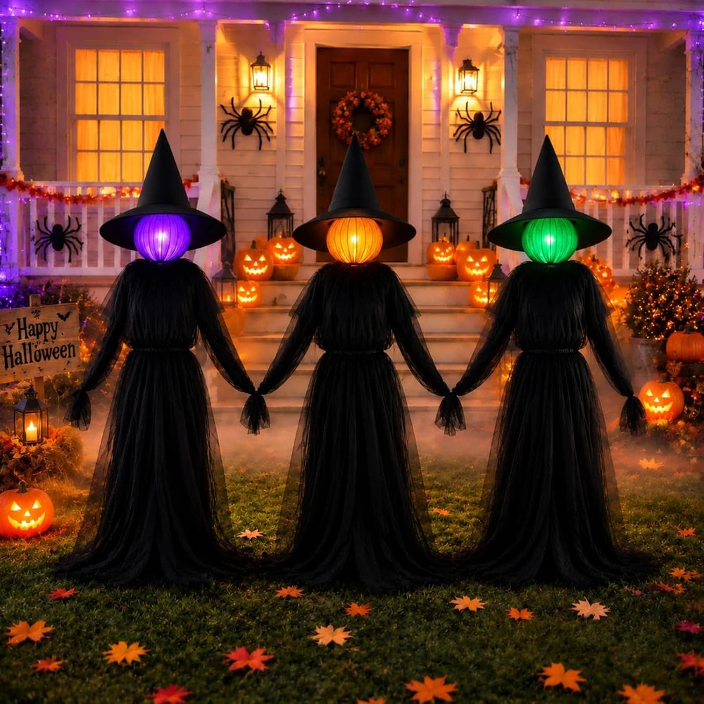 Set of Three Life Size Lighted Witch Lawn Decorations