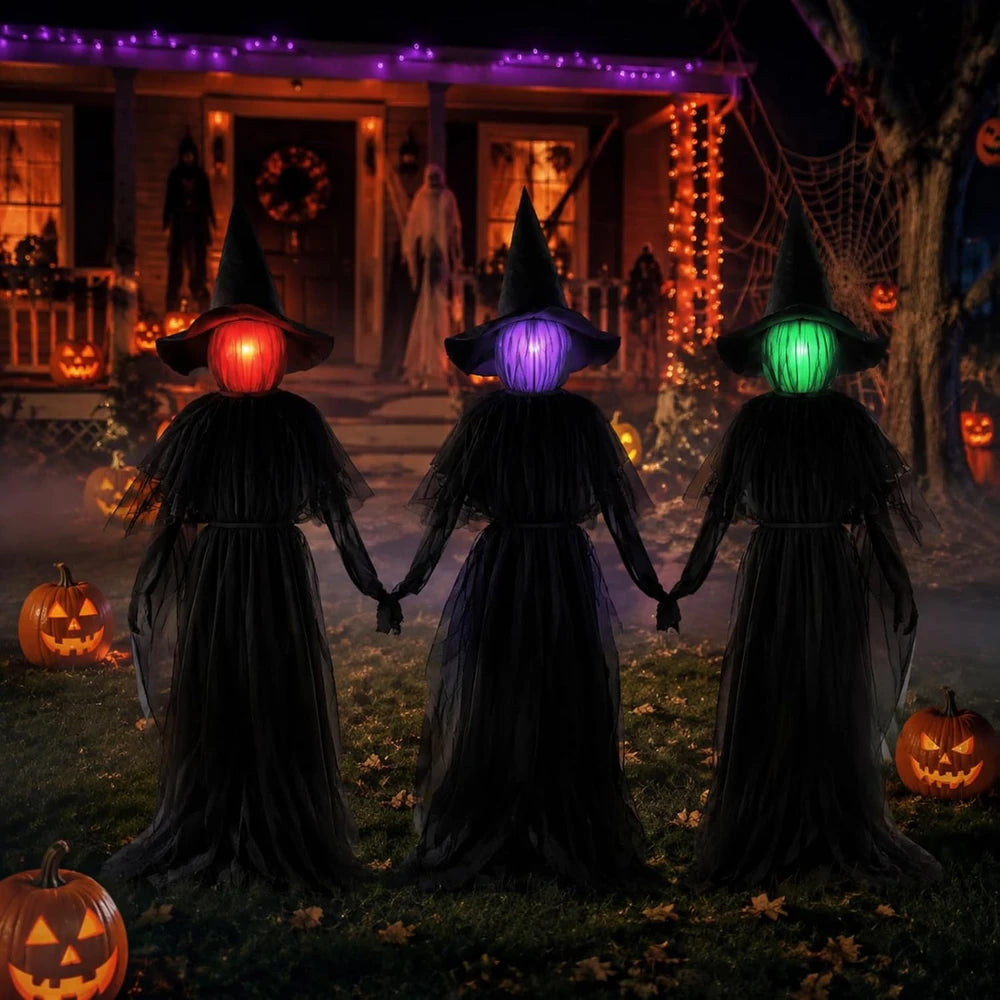 Set of Three Life Size Lighted Witch Lawn Decorations