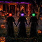 Set of Three Life Size Lighted Witch Lawn Decorations