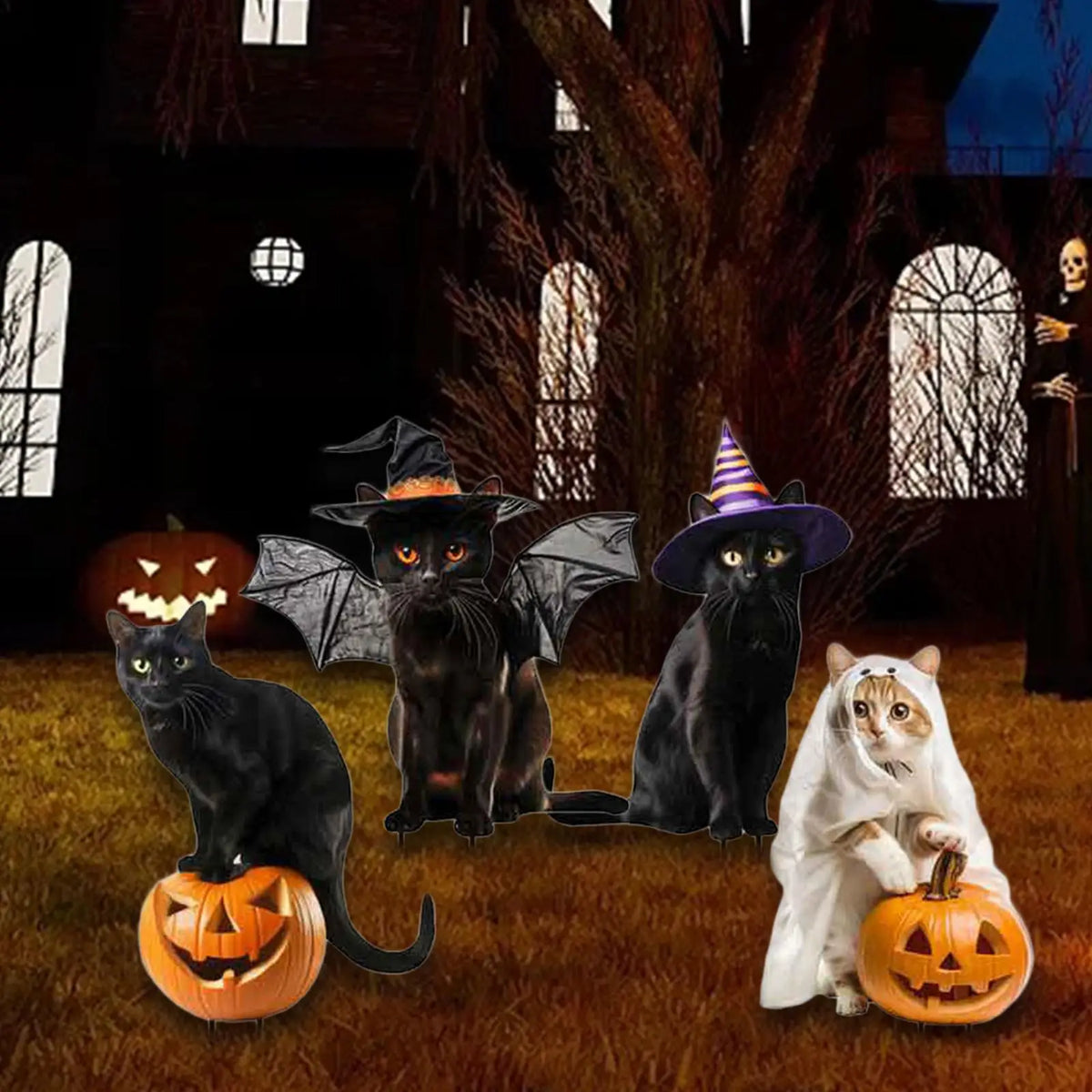 Metal Cat Statues Garden Stakes Halloween (4 Set)-3