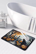 Black Cat Spooky Halloween Memory Foam Kitchen Mat-2