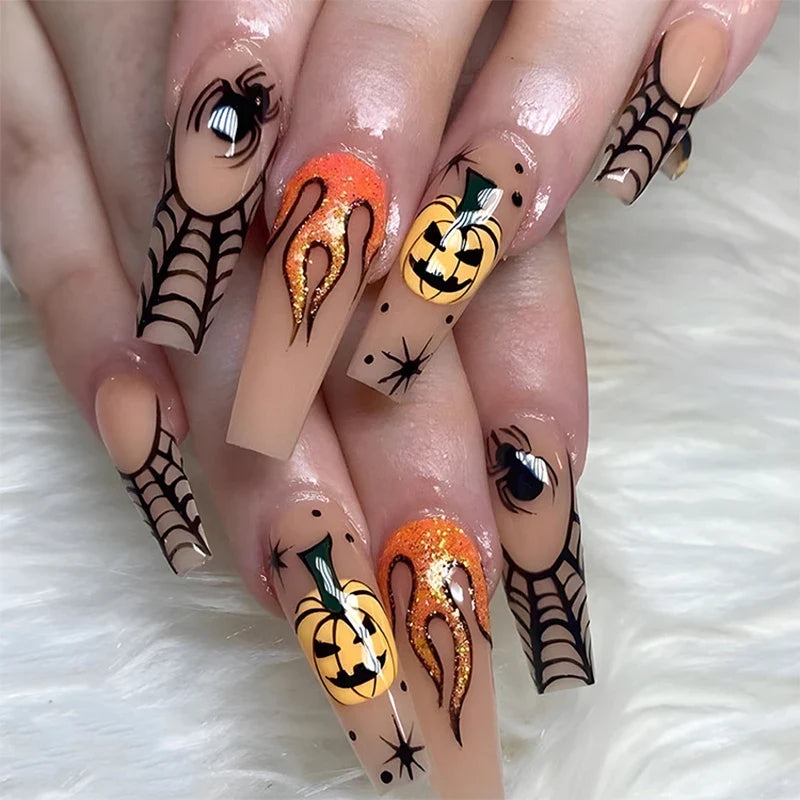 Ghostly Almond Halloween Nail Art-2