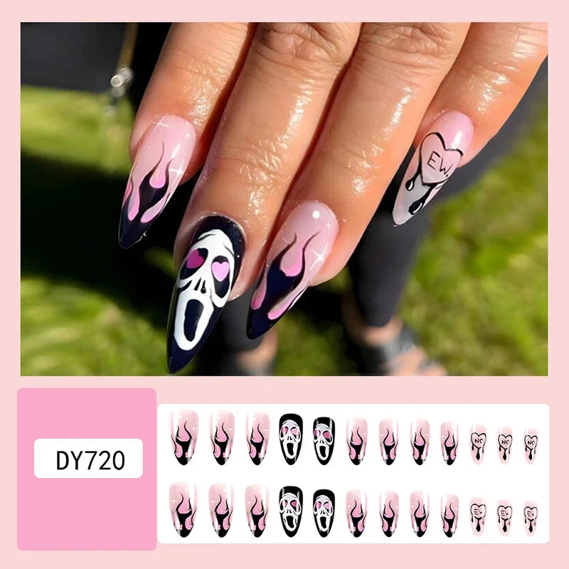 Ghostly Almond Halloween Nail Art-12