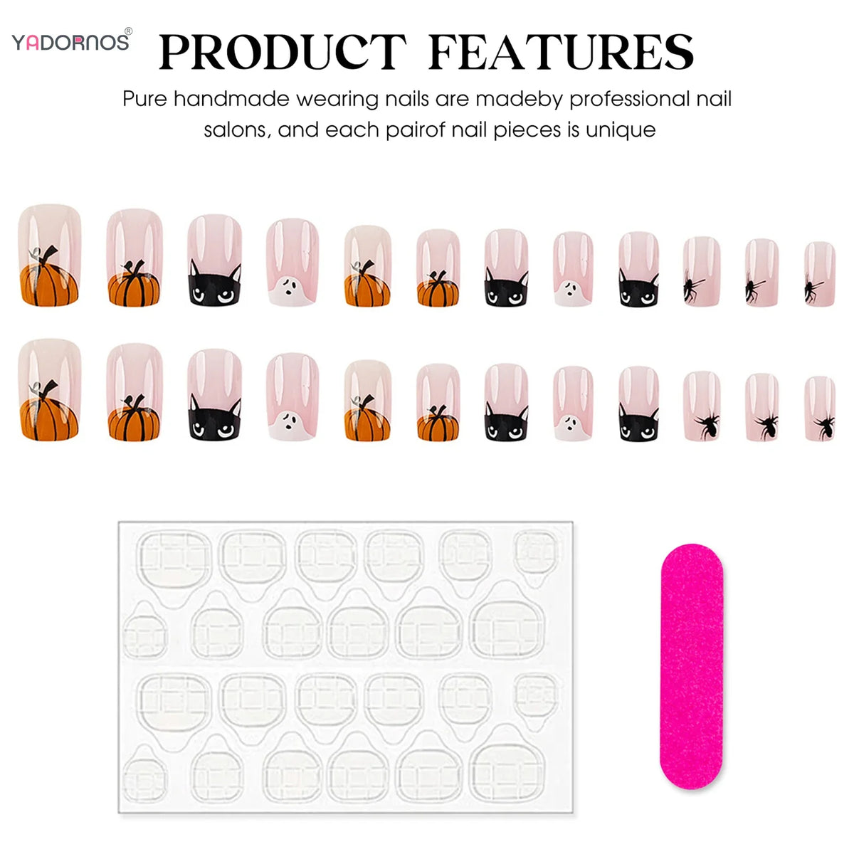 Halloween Ghost & Cat Press-On Nails-3