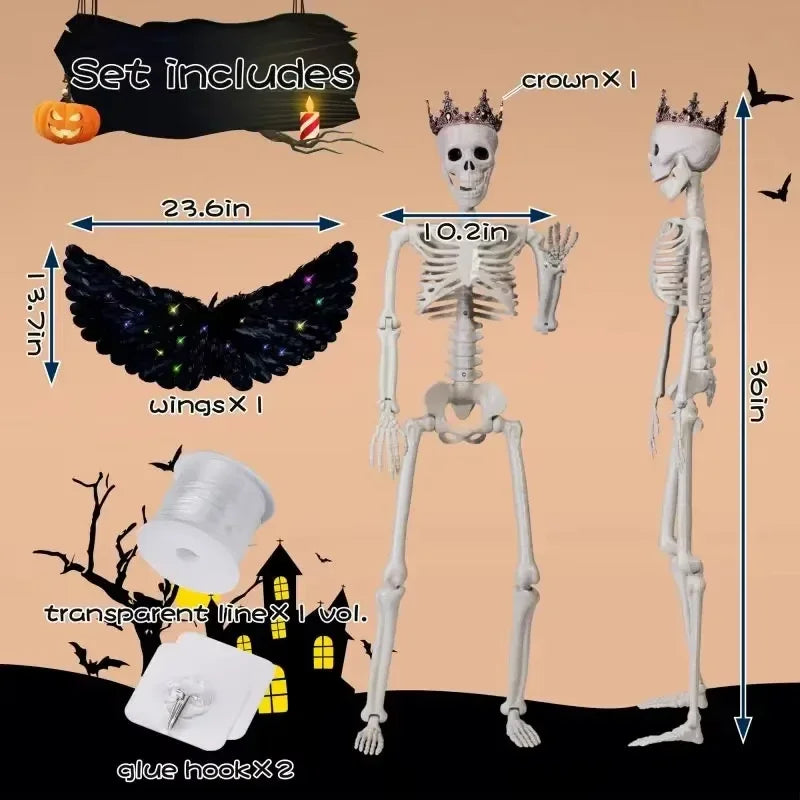 Halloween Hanging Wing Skeleton Skull with Glowing Wings-3